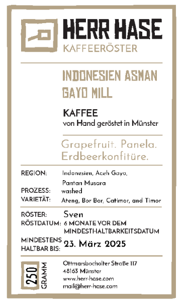 Indonesien Asman Gayo Mill washed